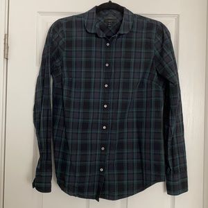 J Crew Peterpan Collar Perfect Shirt Midnight Emerald/Black Plaid Size 6 Tall